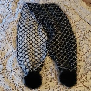 Super Soft Black and White Knit Pom-Pom Scarf